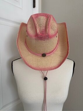 Milani Beige Straw Cowgirl Hat with Pink Accent